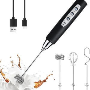 Rechargeable Electric Whisk with 3 Heads 3 Speeds Drink Mixer Coffee Frother For Latte,