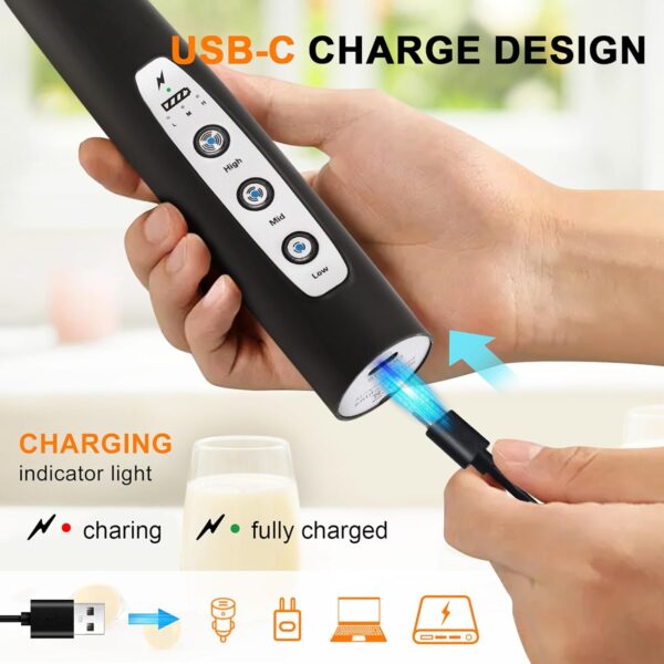Rechargeable Electric Whisk with 3 Heads 3 Speeds Drink Mixer Coffee Frother For Latte, - Image 2