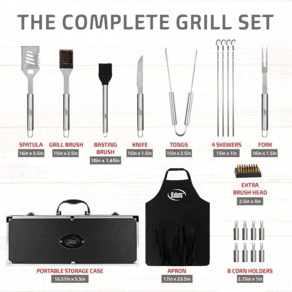Heavy Duty Stainless Steel BBQ Grill Tools Set for Outdoor Grill with Aluminum Case and Apron - Image 2