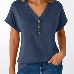 AUTOMET Short Sleeve V Neck T Shirts Womens Cap Sleeve Summer Casual Dressy Tops