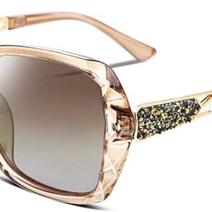 FEISEDY Polarized Women Square Sunglasses Sparkling Composite Shiny Frame