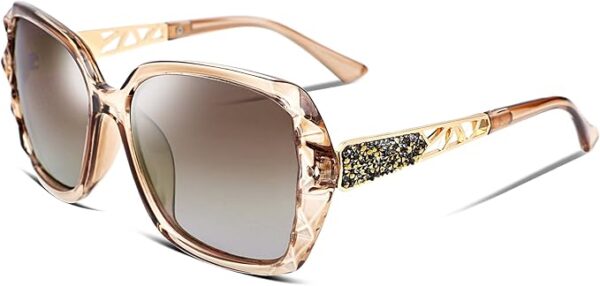 FEISEDY Polarized Women Square Sunglasses Sparkling Composite Shiny Frame