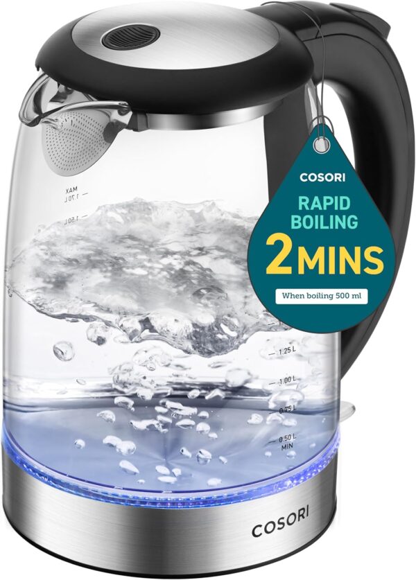 Electric Kettle, No Plastic Filter & Spout, Stainless Steel Inner Lid