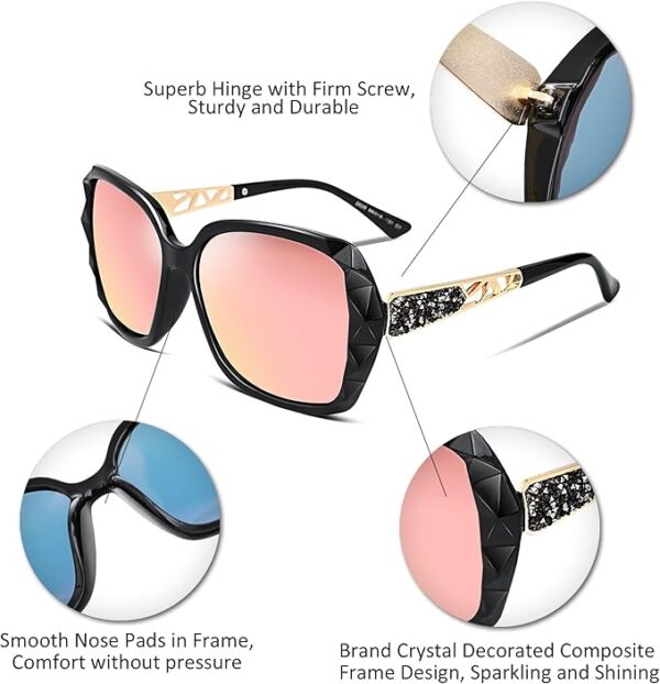 FEISEDY Polarized Women Square Sunglasses Sparkling Composite Shiny Frame - Image 3