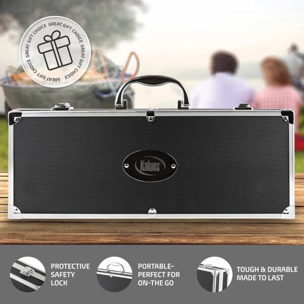 Heavy Duty Stainless Steel BBQ Grill Tools Set for Outdoor Grill with Aluminum Case and Apron - Image 3