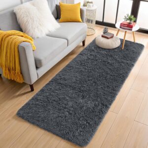 OLANLY 2x6 Machine Washable Runner Rugs for Hallway, Soft Fluffy Shaggy Bedside Rugs for Bedroom, Living Room