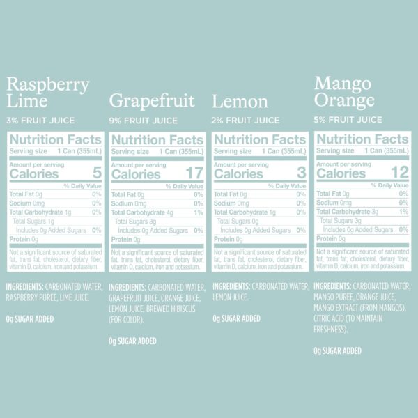 Spindrift Sparkling Water, 4 Flavor Variety Pack, Made with Real Squeezed Fruit, 12 Fl Oz (Pack of 20) - Image 2