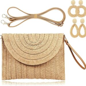 COOKOOKY Straw Clutch Handbag Summer Beach Straw Purse for Women woven Envelope Bag